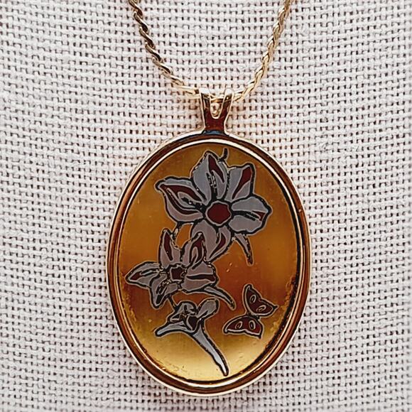 Vintage Reed & Barton Damascene July Larkspur Pendant Necklace Birth Flower - Picture 4 of 10